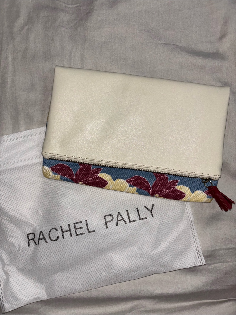 REVERSIBLE Rachel Pally Cream Fold-Over Clutch - Cream/Burgundy Blue Floral